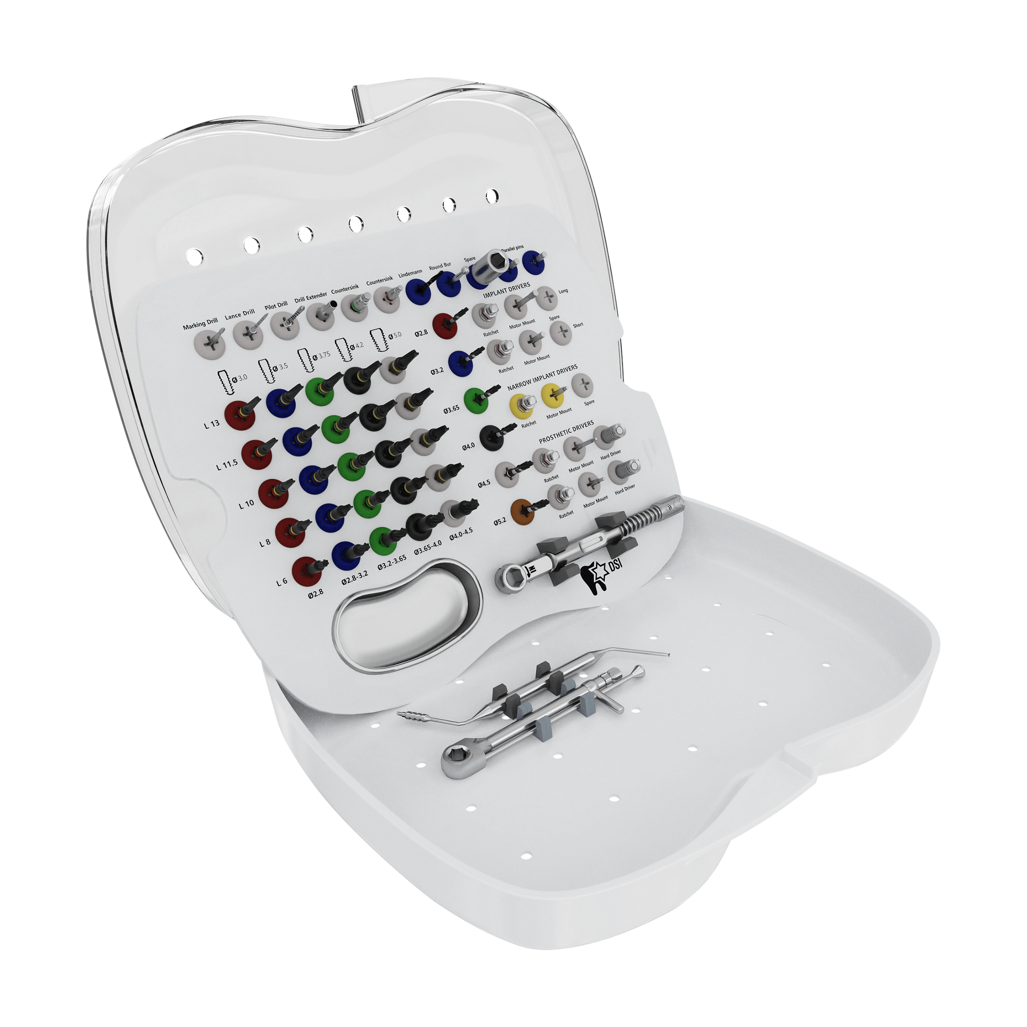 Kit Quirúrgico de Brocas Cónicas DSI SK006 para Tratamiento Avanzado de Implantes Maxilofaciales