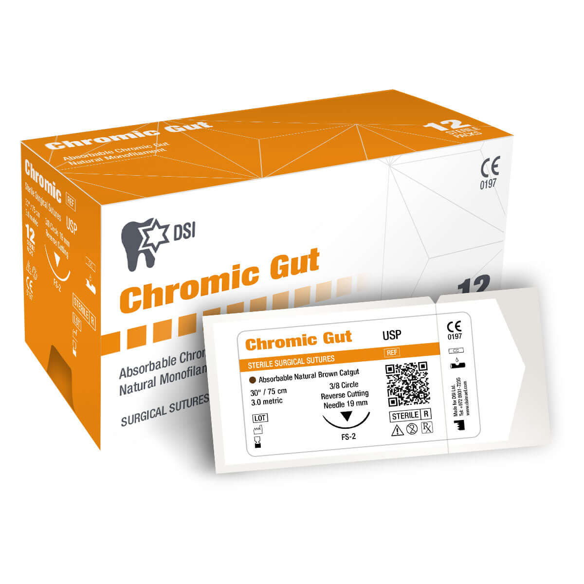 Sutures chirurgicales résorbables monofilament DSI Chromic Gut 75cm paquet de 12 pièces