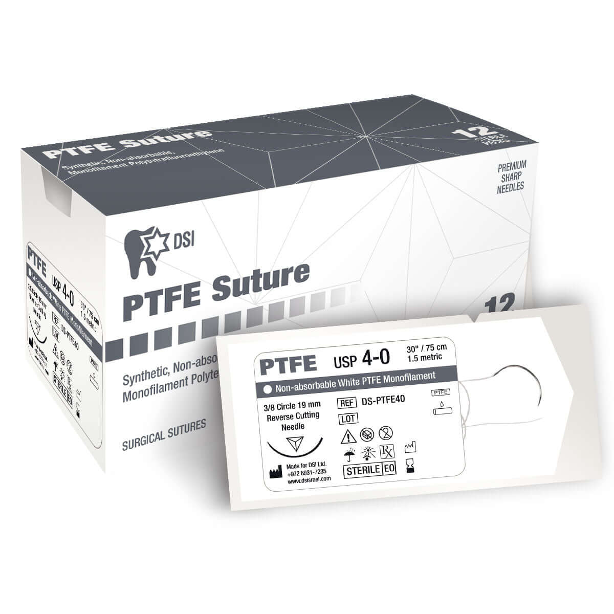 Sutures chirurgicales non résorbables DSI PTFE (Teflon®) 75 cm pack de 12 pièces