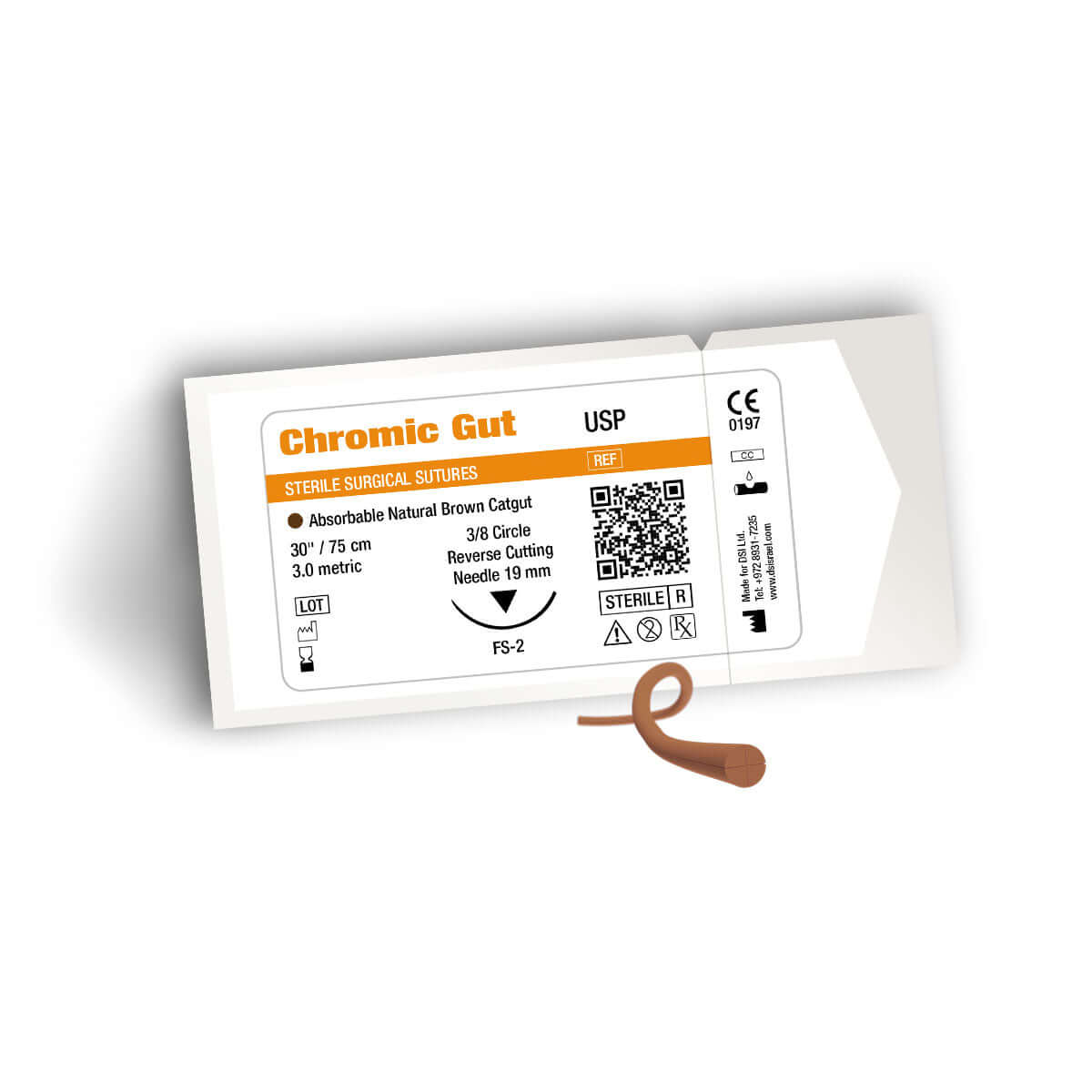 Sutures chirurgicales résorbables monofilament DSI Chromic Gut 75cm paquet de 12 pièces