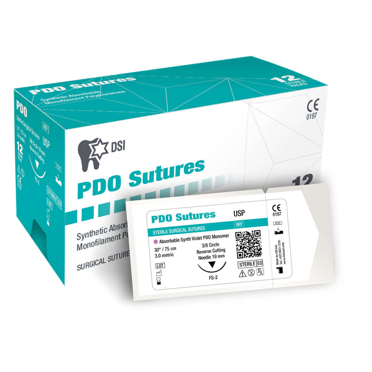 Suturas monofilamento reabsorbibles DSI PDO de polidioxanona 75cm paquete de 12 piezas