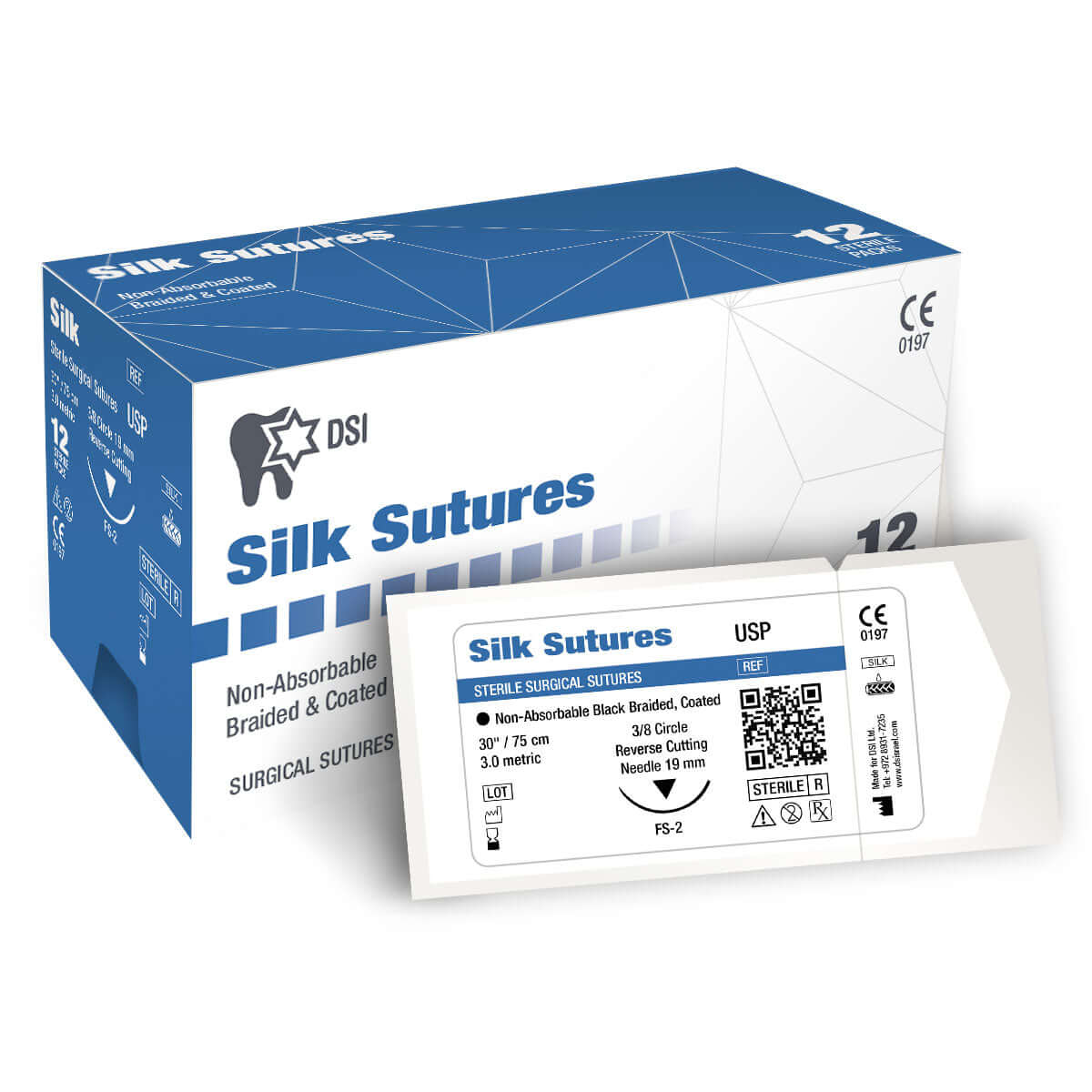 DSI Seiden-Multifilament Nicht-resorbierbare Chirurgische Nähte 75cm 12 Stück Packung