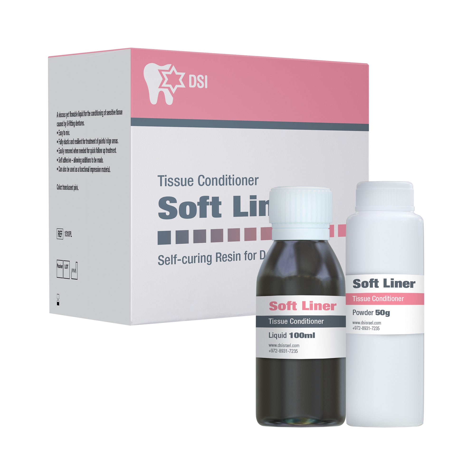 Resina DSI Soft Liner para acondicionador de tejido de dentaduras 2x50g + 100ml