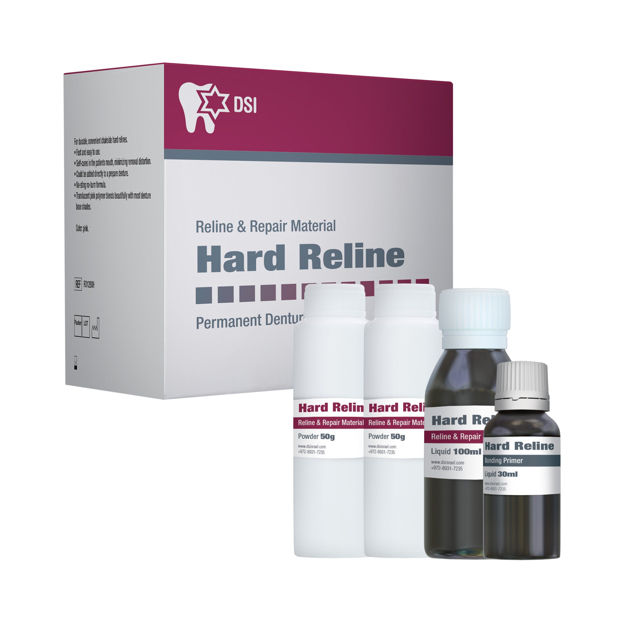 DSI Hard Reline Matériau de Reline de Dentier Permanent 100g + 100ml