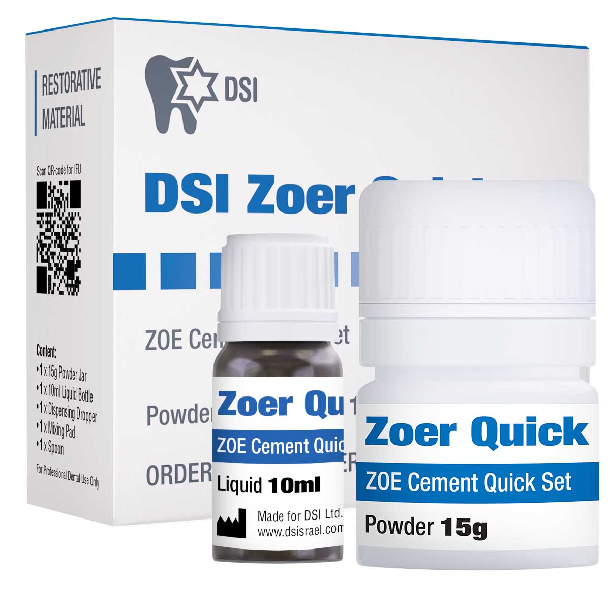 DSI Zoer Quick ZOE Cemento Temporal de Configuración Rápida en Polvo Líquido 15g + 10ml